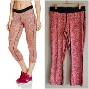 Nike Dri-Fit Relay Crop Running Leggings Coral / Pink / Black Sz Small